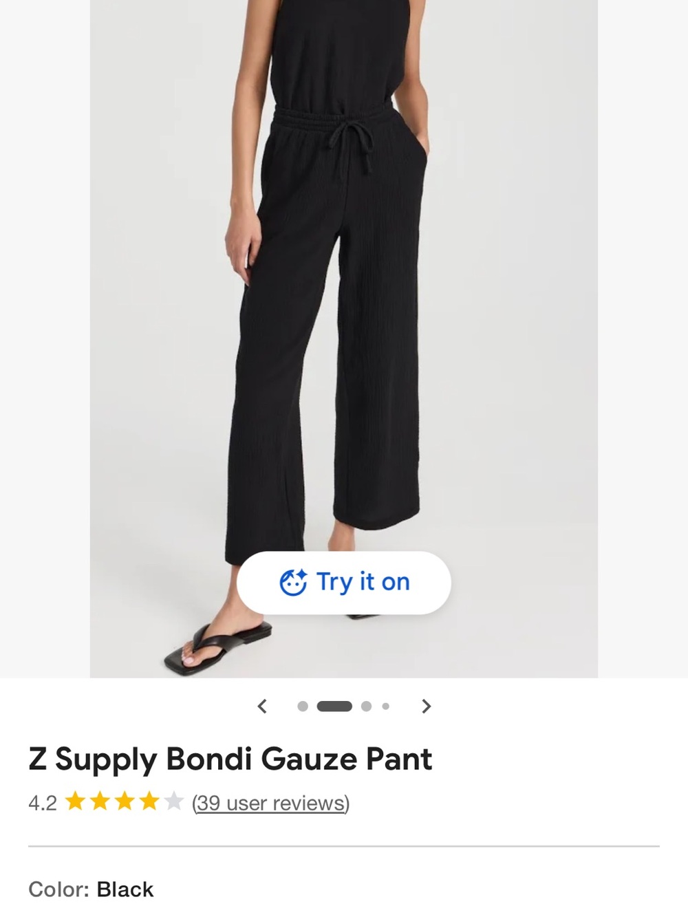 Z Supply Black Wide-Leg Gauze Pants